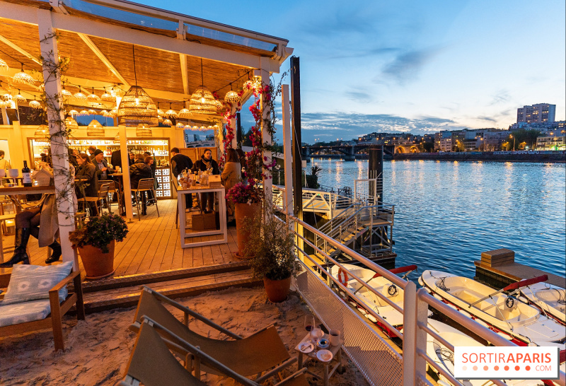 Polpo Plage, retour de la terrasse plage sur la Seine avec Marina et bateaux électriques