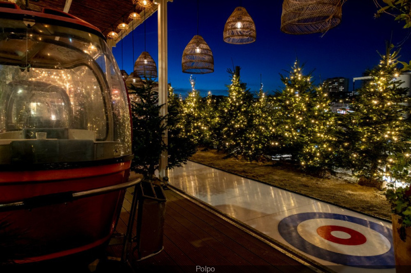 Polpo Nord : terrasse d’hiver gourmande avec télécabines et piste de curling en bord de Seine